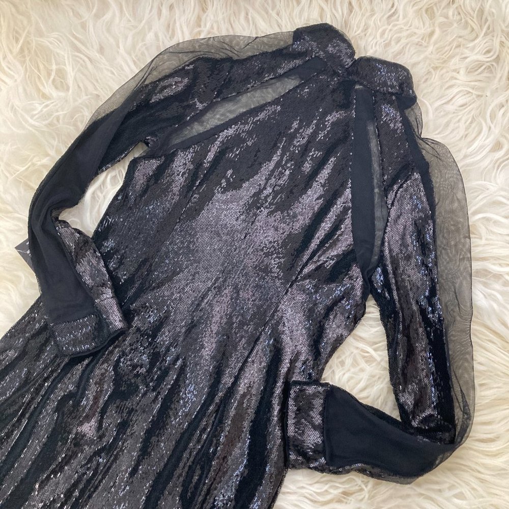 Aidan By Aidan Mattox Sequin & Mesh Inset Mock-Neck Long-Sleeve - Picture 12 of 13